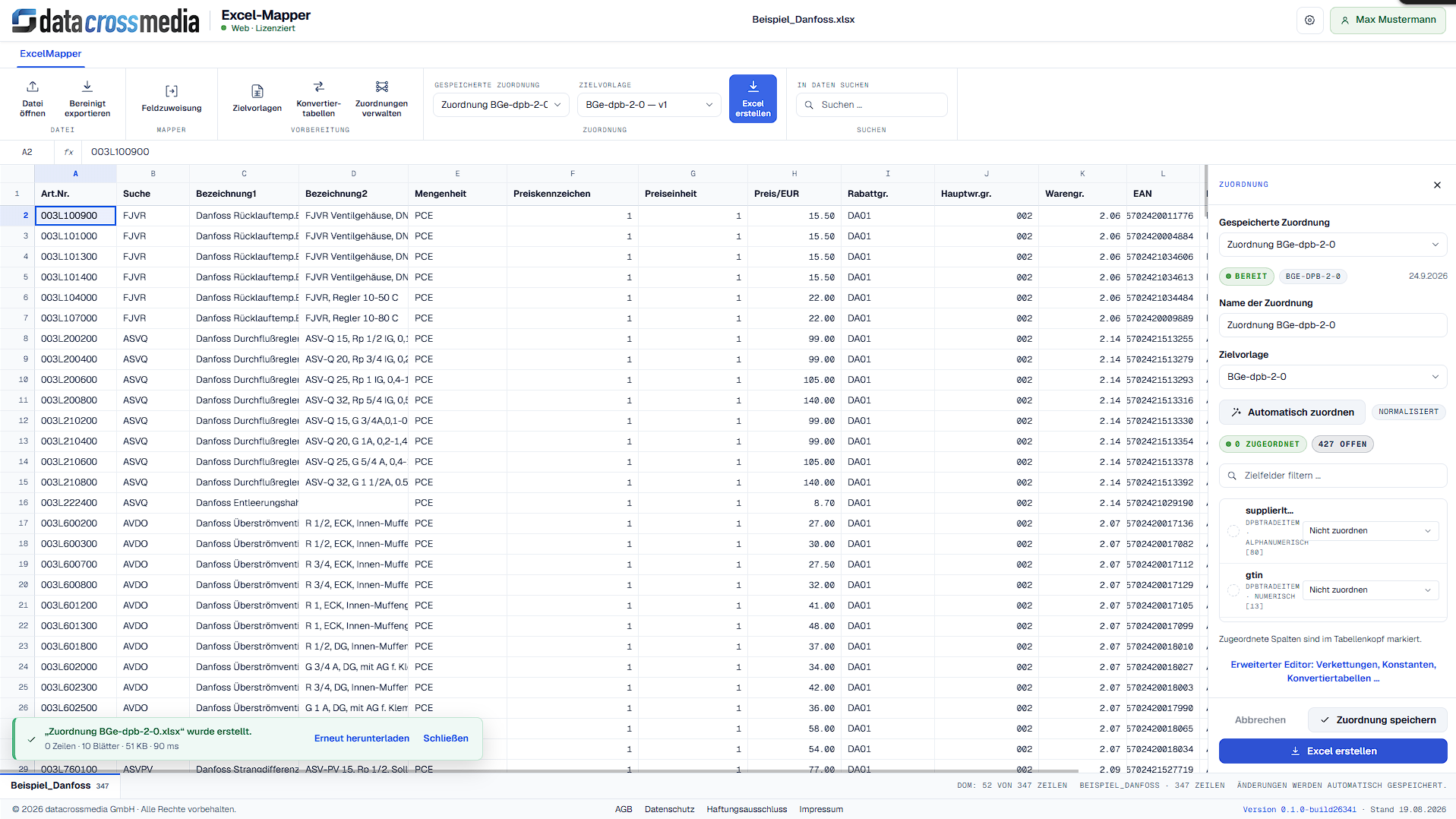 Neu erstellte Excel-Datei herunterladen